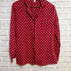 Joe Fresh Red Polka Dot Button down pyjama top Shirt, large